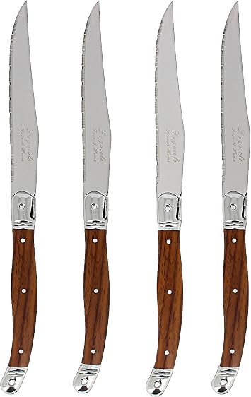 French Home Set of 4 Laguiole Steak Knives, Wood Grain