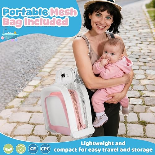 Miniatura 7 de Orzbow Bañera plegable para bebé, bañera grande para recién nacido con cojín suave y termómetro, bañeras portátiles de viaje para bebés a niños