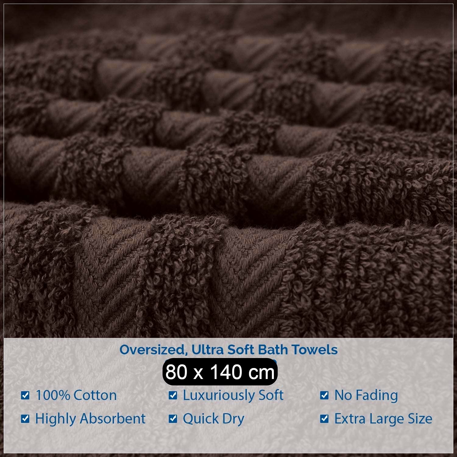 NAUSHA 2 x Super Large Bath Sheets Towels (80 x 140cm) 100% Egyptian Cotton 600 GSM (Chocolate) - Image 2