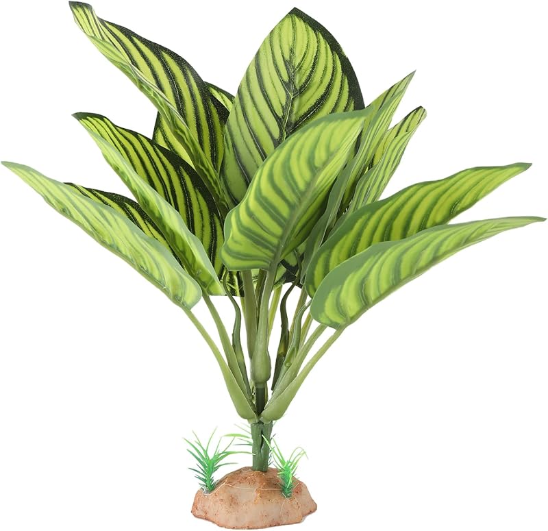Planta Artificial para Terrário de Répteis com Base de Resina IBWell Calathea Makoyana A