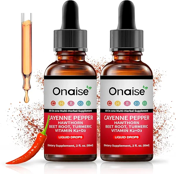 ZEROBREATH ONAISE Cayenne Drops - Cayenne Pepper Drops Liquid Supplement with Organic Hawthorn, Beet Root, Turmeric, Vitamin K2 D3-2FL.OZ