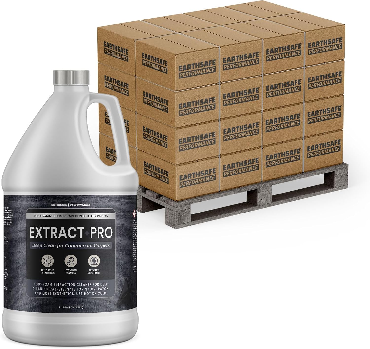 Performance Extract Pro Carpet Cleaner Solution – 48-Case Pallet, 192 One Gallon Bottles, Low-Foam Formula, High pH Cleaning, Anti-Resoiling Agents, For Synthetic Fibers & Extractor Machines