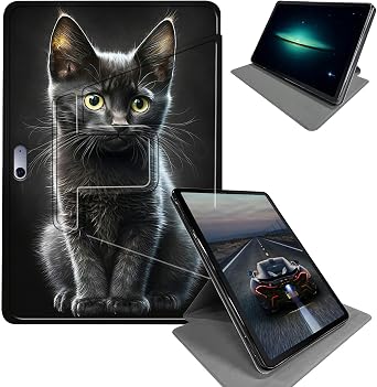 Case for Microsoft Surface Pro 4/5/6/7 12.3 inch-360 Rotating Stand Folding Protective Cover with Auto Sleep/Wake,Black Cat