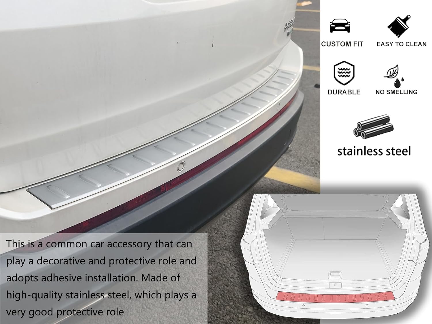Stainless Steels Bumper Sill Protector Topper for Cadillac LYRIQ 2023 2024, Rear Bumper Protector - Cargo Sill Trim Guard Cover Plate Accessories - Easy to install - (SILVER)