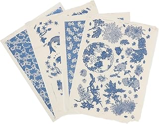 Sewroro Calcomanías Para Cerámica Bajo Vidriado Azul y 4 Láminas Decorativas y Resistentes