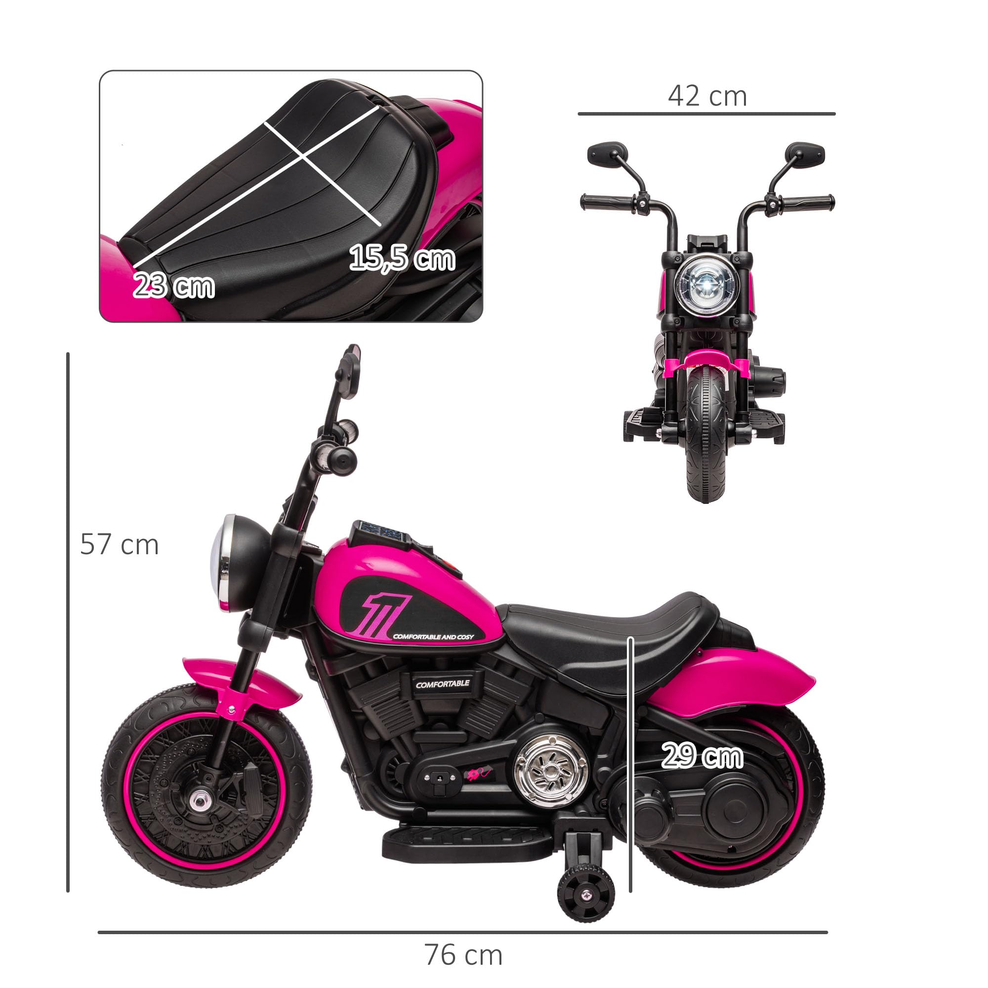 HOMCOM Voiture électrique pour Enfants 6V 3 km/h avec Phare LED Charge Max. 25 kg 2 Roues d'entraînement Rose