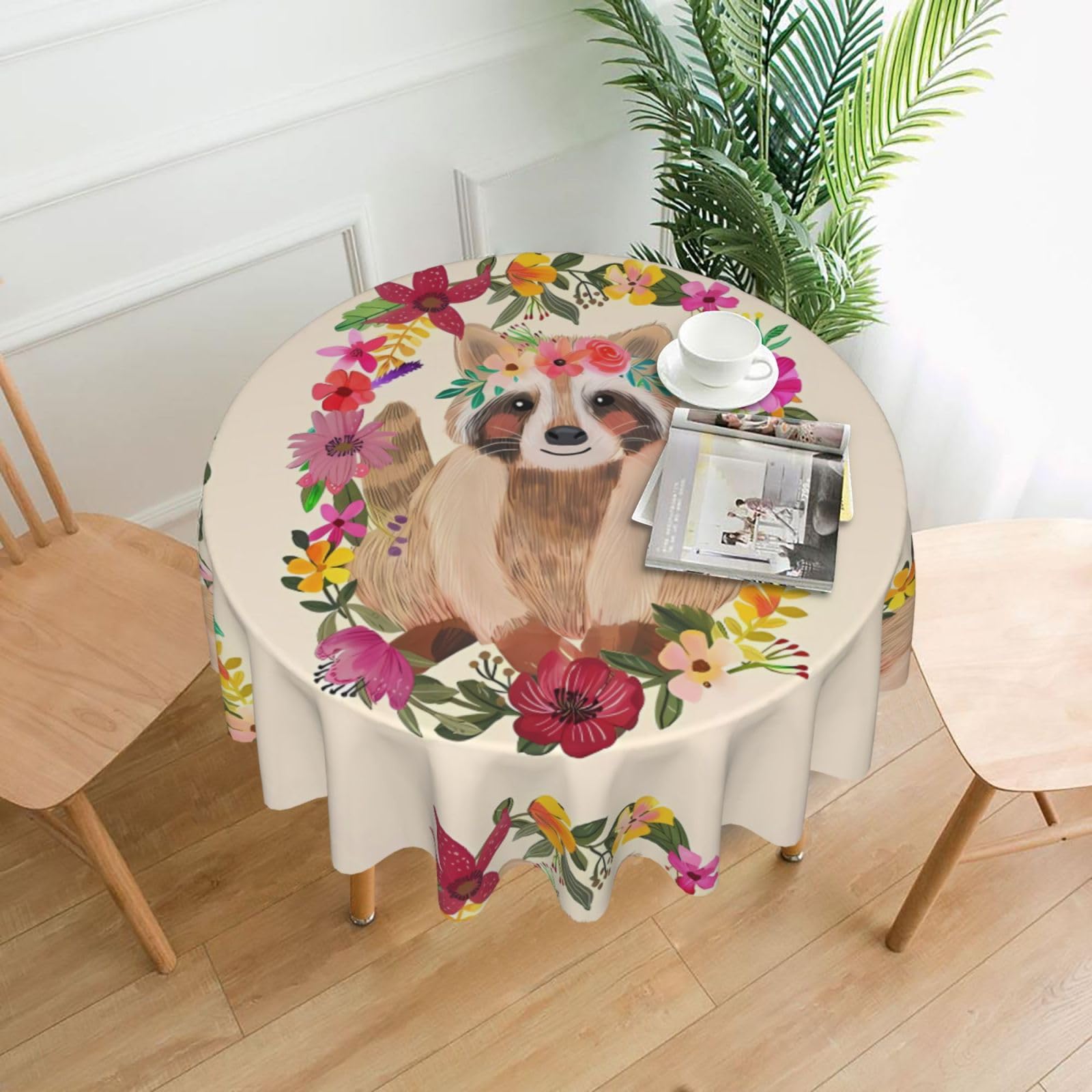YYHWHJDE raccoon Prints Round Decorative Tablecloth 60in – Elevate Your Dining Space with this Elegant Throw for Everyday Charm & Special Occasions
