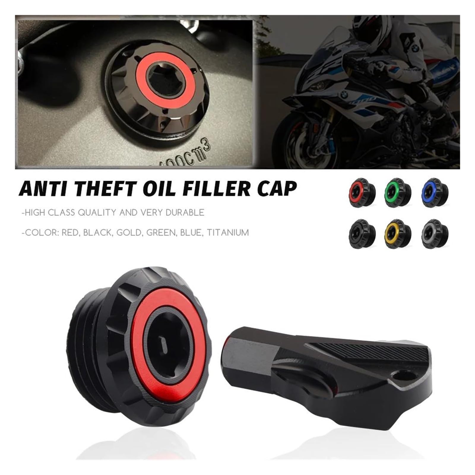 Tapón De Llenado De Aceite De Motor Antirrobo Para Motocicletas BMW S1000RR M1000RR 2009-2024 S1000R S1000XR 2015-2024(Red)