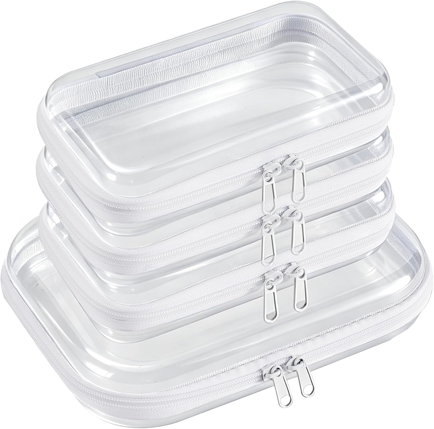 4 Pack Clear Bags Hard Shell Zipper Case for Pencil & Electronics (3S, 1M)
