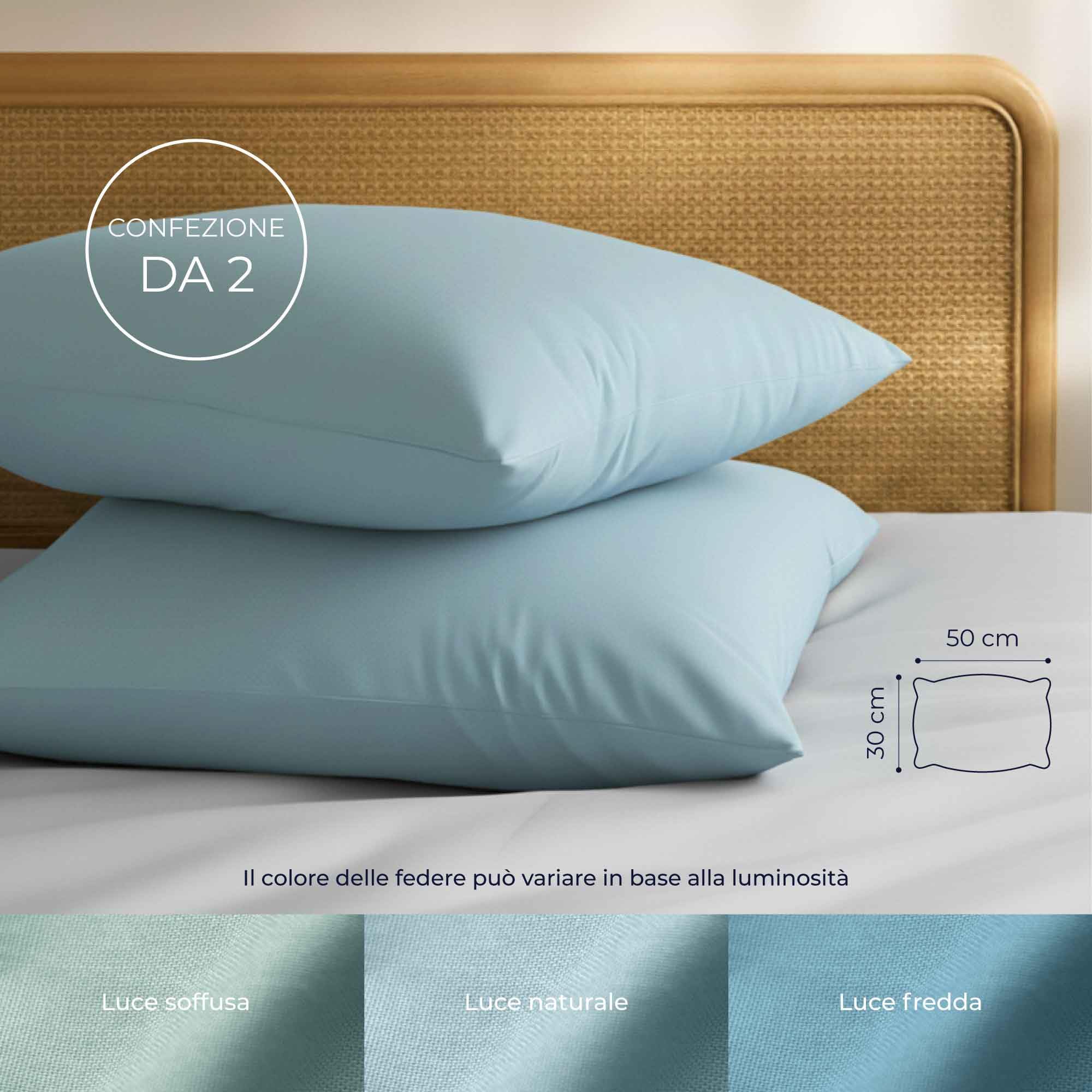Federe 30x50 Cotone Rinforzato (Set da 2) - Blu Chiaro - Trama Fitta a 57 Fili/cm² - Federe Cuscini 30x50 cm - Federe Cuscino 30x50 Certificate Oeko Tex - Dreamzie