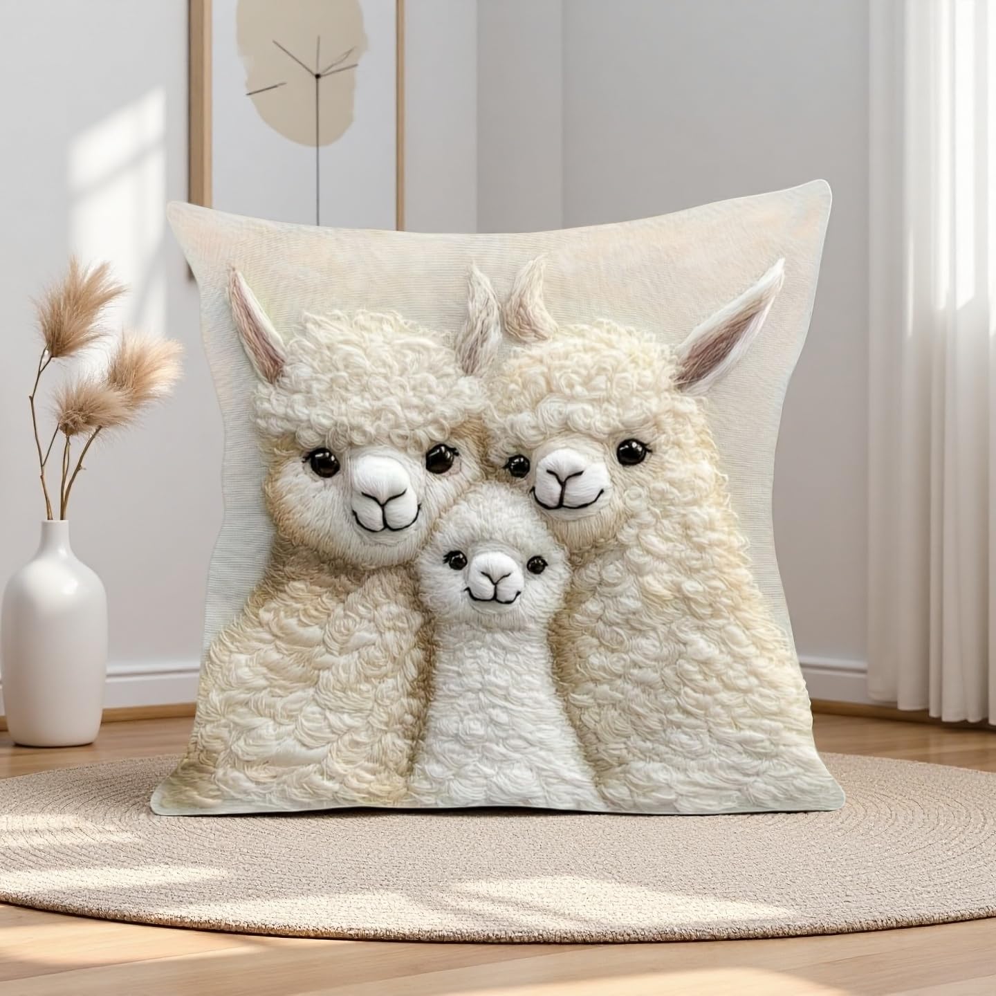 PVOODIRE 45x45cm Alpaca Animal Cushion Covers - Cute Stuff Decorative Pillow Cover No Insert Cream Decor — image 1