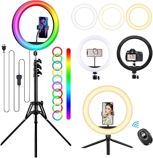 Anel de luz de selfie RGB de 30 cm com suporte e suporte para celular, luz circular de LED HLTJAN com 18 modos de luz e 12 níveis de brilho e obturador remoto sem fio para transmissão ao vivo/Instagram/vídeo do YouTube/TikTok/maquiagem