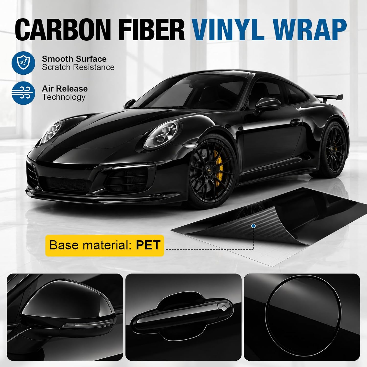 Black Vinyl Wrap for Cars, 2 Ft X 5 Ft Car Wrap for Body Protection