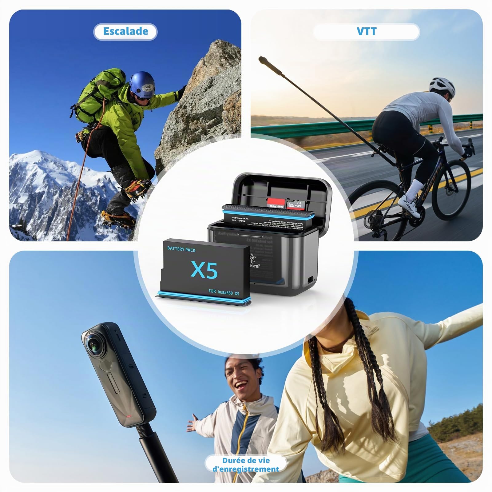 melasta pour Insta360 x5 Batterie, avec 2 Batteries Lithium-ION de 2800mAh et 1 Chargeur de Batterie, Peut Stocker Carte SD