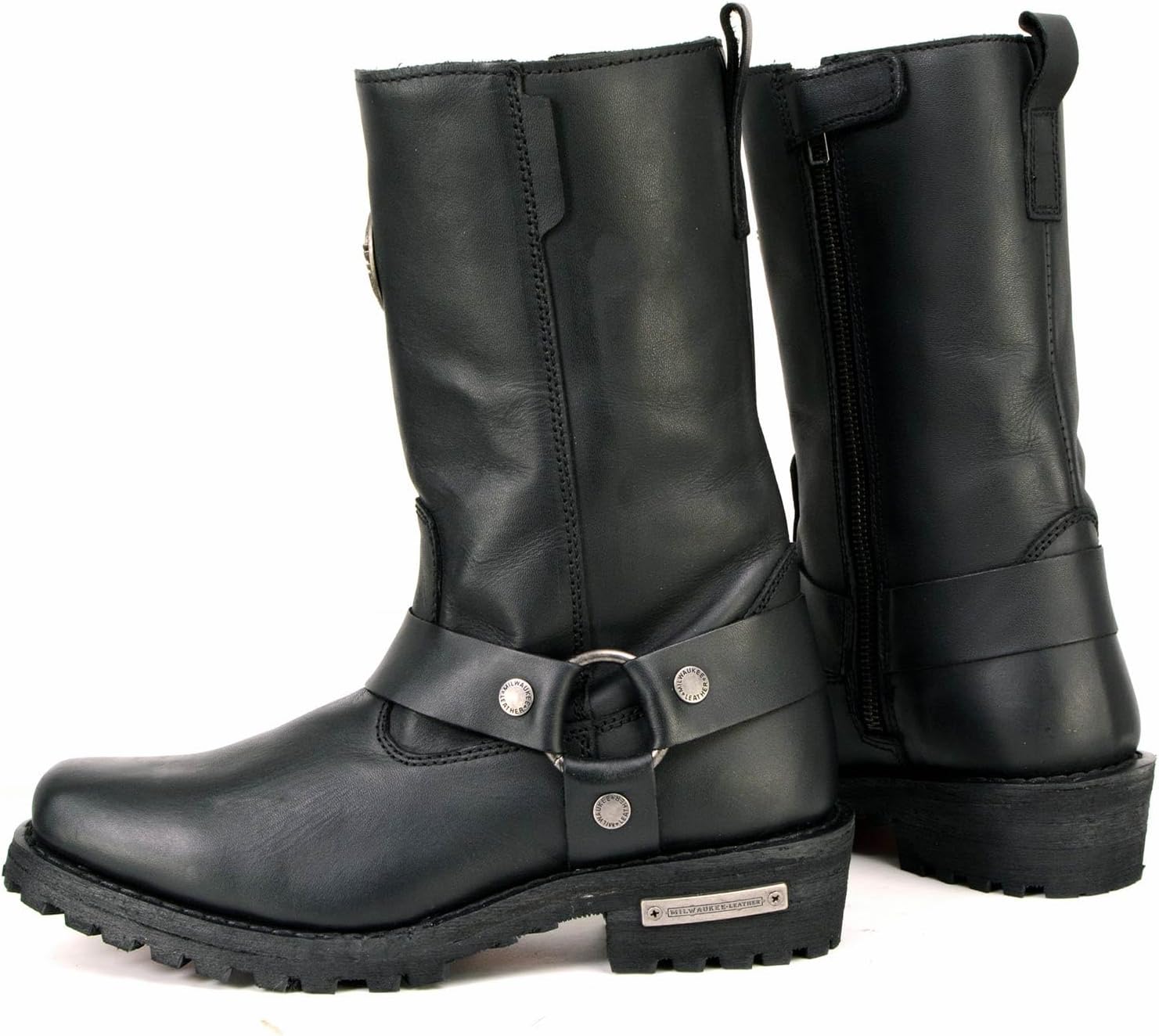 Milwaukee Leather MBL9360 Women's Black Leather 11-Inch Classic Harness Square Toe Motorcycle Boots