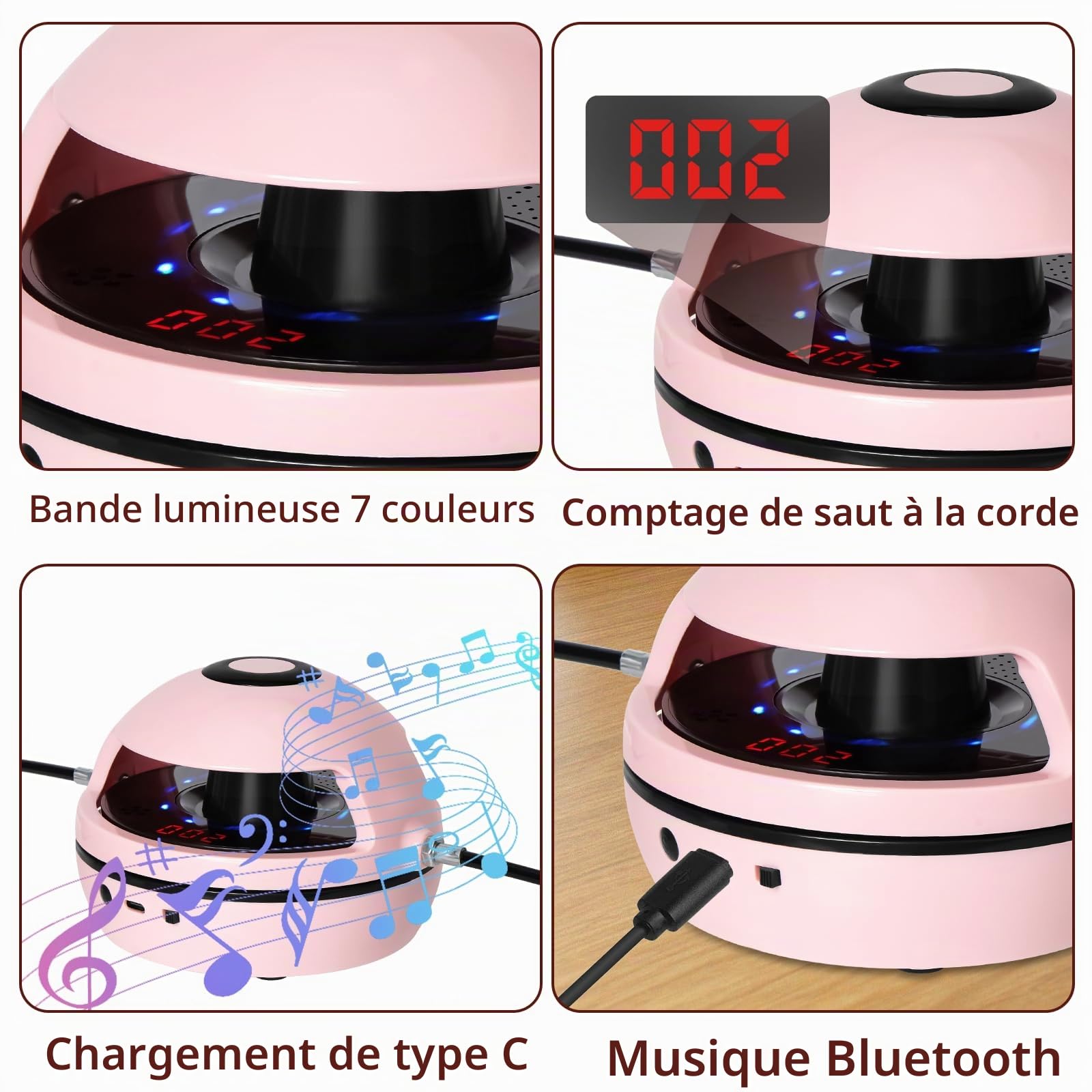 Corde à Sauter Électronique, Machine à Corde à Sauter avec Télécommande, avec 10 Niveaux de Vitesse, Compteur à Affichage LED, Musique Bluetooth, Appareil D'entraînement pour