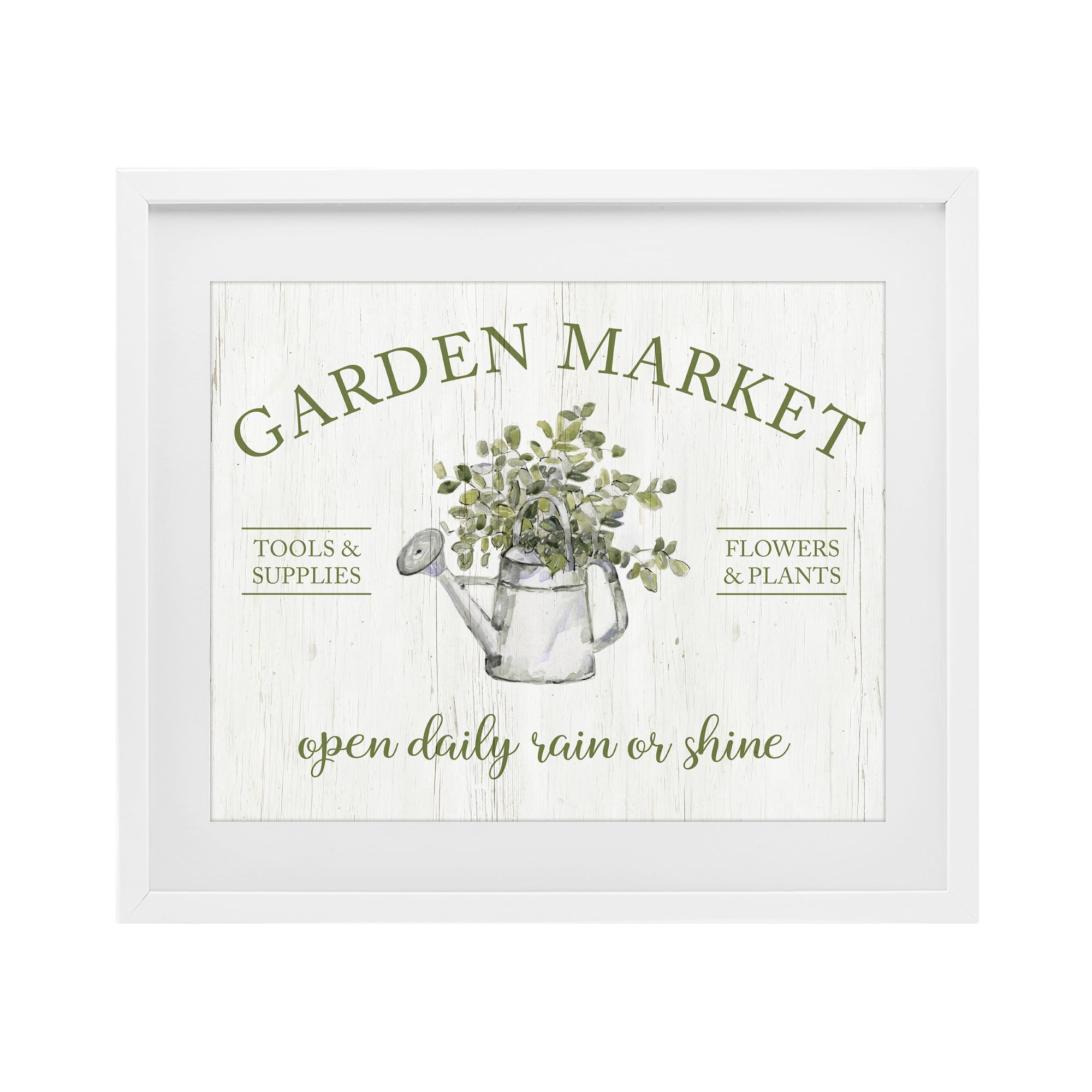 Stupell Industries Coastal White (Textured) 'Open Daily Garden Market'| Framed Print Under Glass