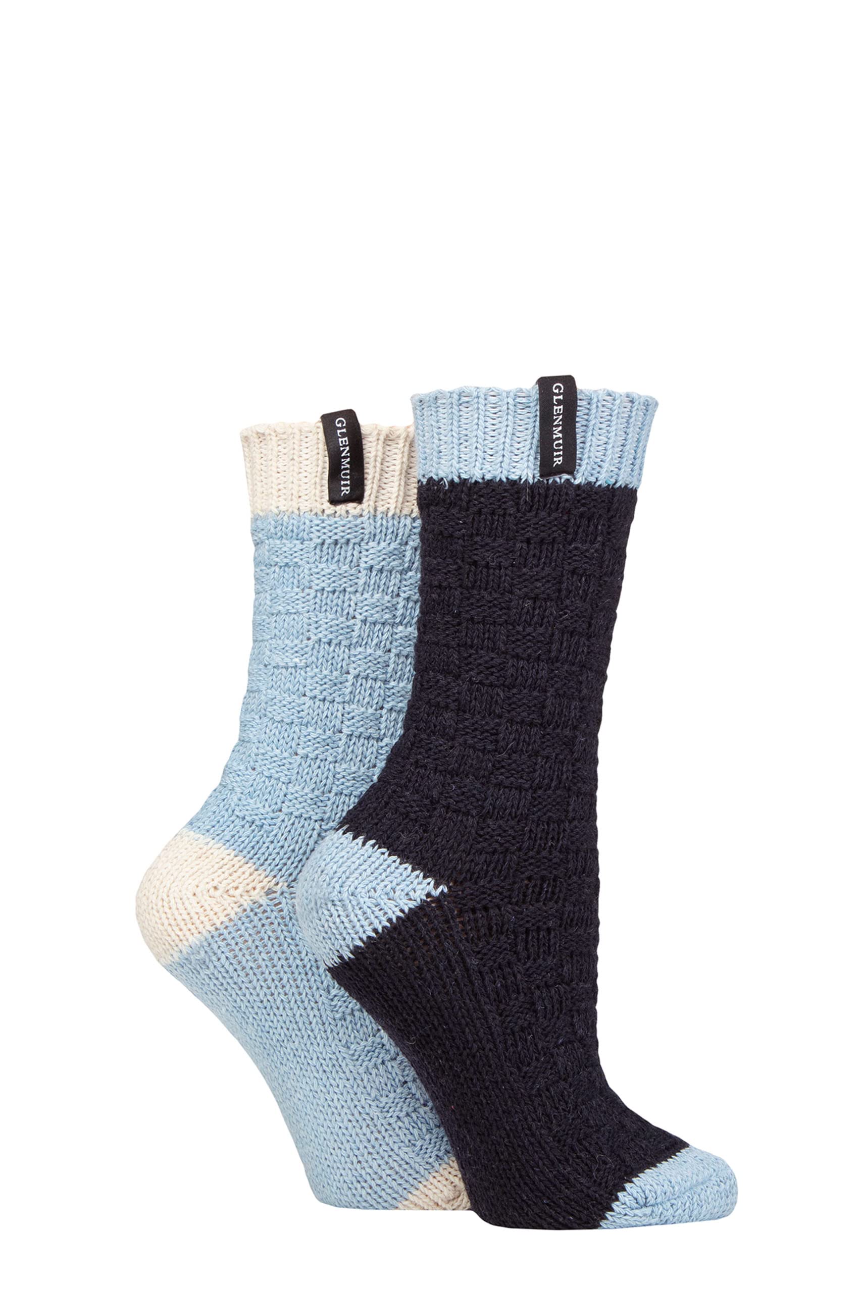 Glenmuir Ladies Classic Fashion Boot Socks Pack of 2 Square Navy 4-8