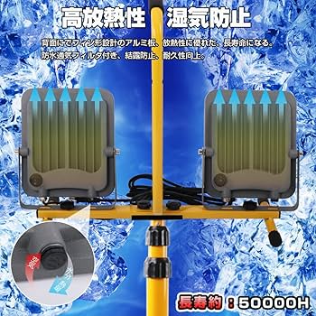 LED投光器30W 2個 スタンド付き　伸縮式 滑り止め ゴム付き 照明 ライト Amazon.co.jp: 投光器 スタンド付き ledライト 50W LEDワーク