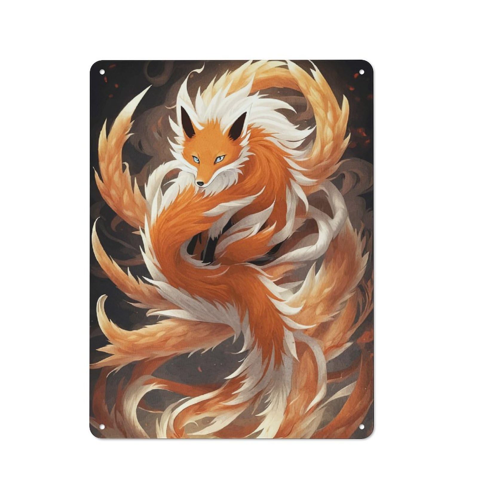 Junmoney Style-23 Nine-Tailed Fox Animal Retro-Style Tin Wall Plaque 40X30cm For Café Or Home Bar, For Themed Interiors In Cafés And Home Bars