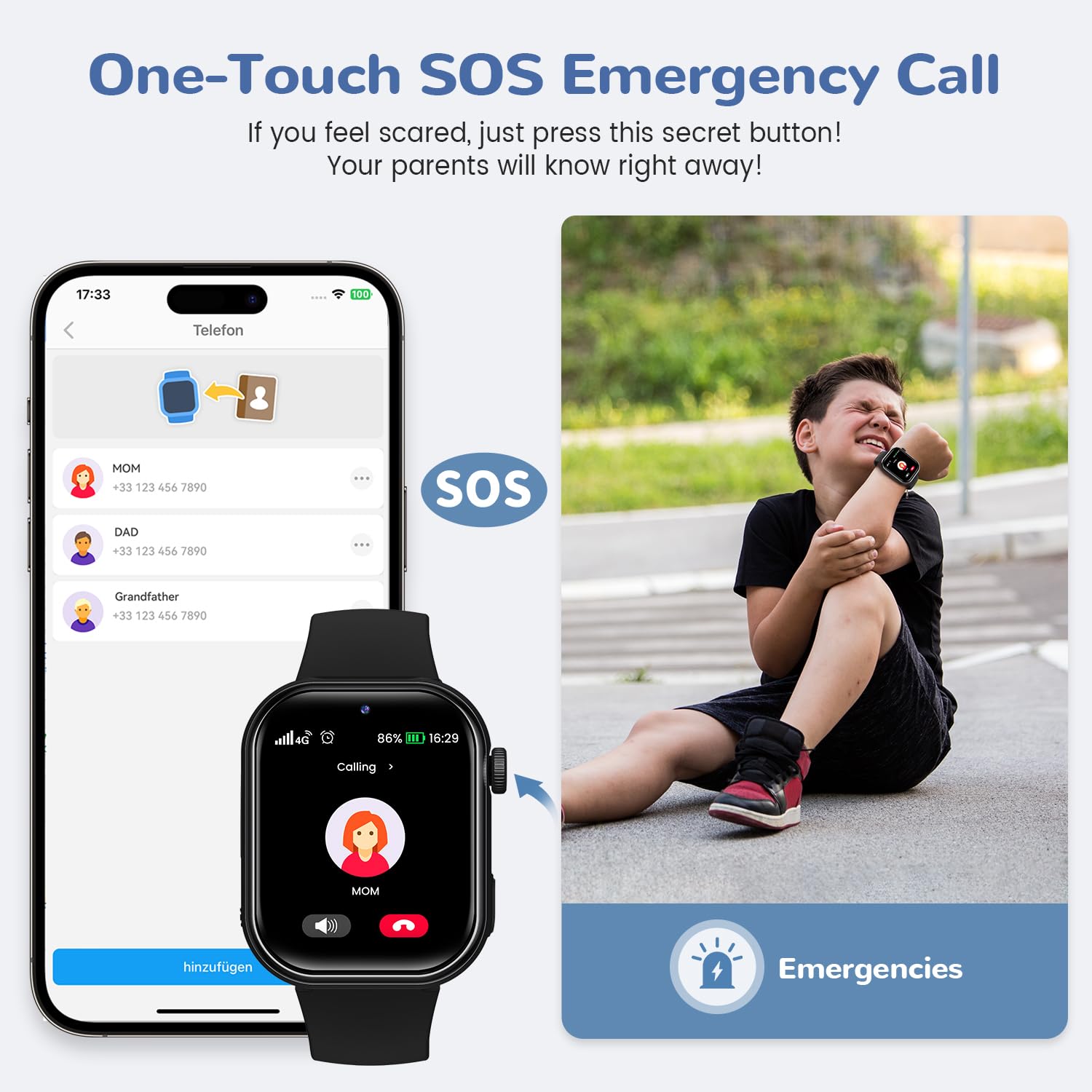 4G Montre Connectée Enfants, 1.83''HD Montre Téléphone Enfant avec GPS, Batterie de 800mAh, Appels Vidéo, Chat Vocal, Wi-FI/LBS/SOS/SMS, Mode École, Podomètre, Réveil, Étanchéité IP68 (Noir)