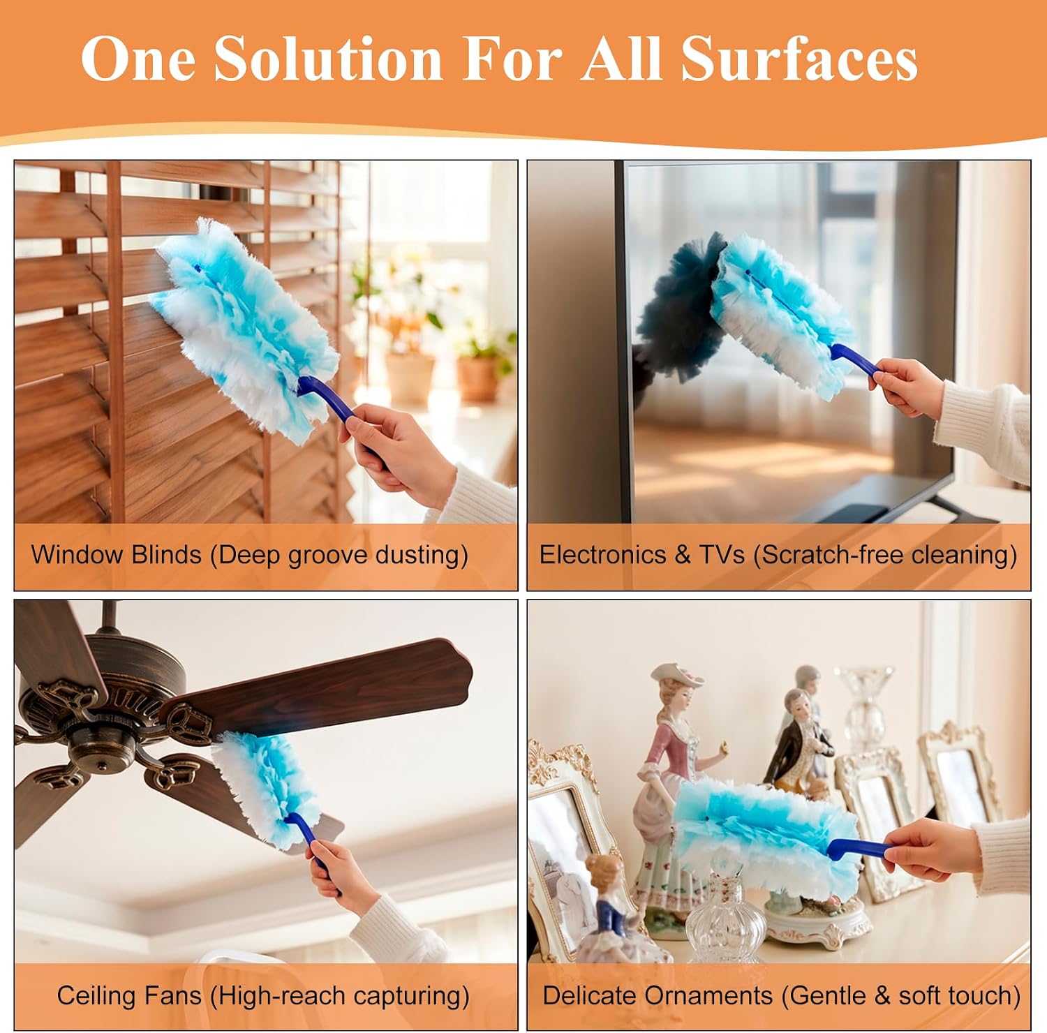 Duster Starter Kit, 1 Multi-Surface Handle with 25 Fluffy Disposable Duster Refills, Heavy Duty 180° Static Dusting Wand for Pet Hair, Blinds, Ceiling Fans, Electronics & Wood Furniture