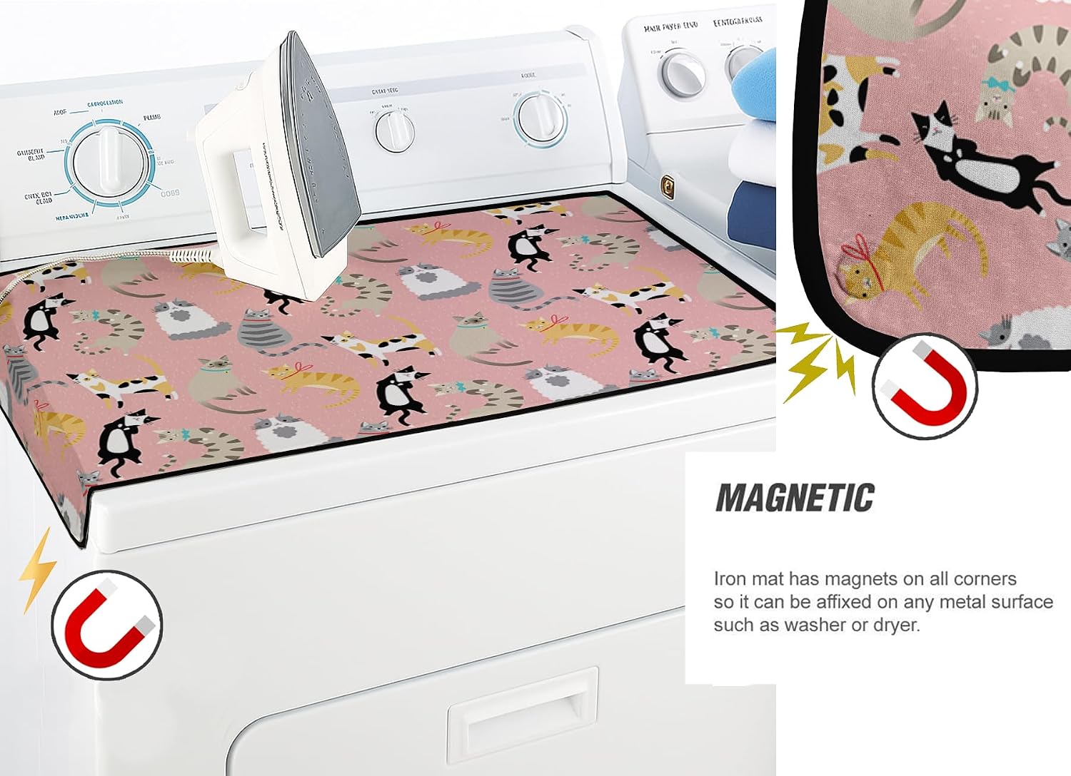 Portable Ironing Mat - 28"x48" Foldable Cotton Ironing Pad with Silicone Rest & Magnetic Corners - Travel-Friendly, Space-Saving Iron Board Alternative for Small Homes, Dorms, RVs - Animal