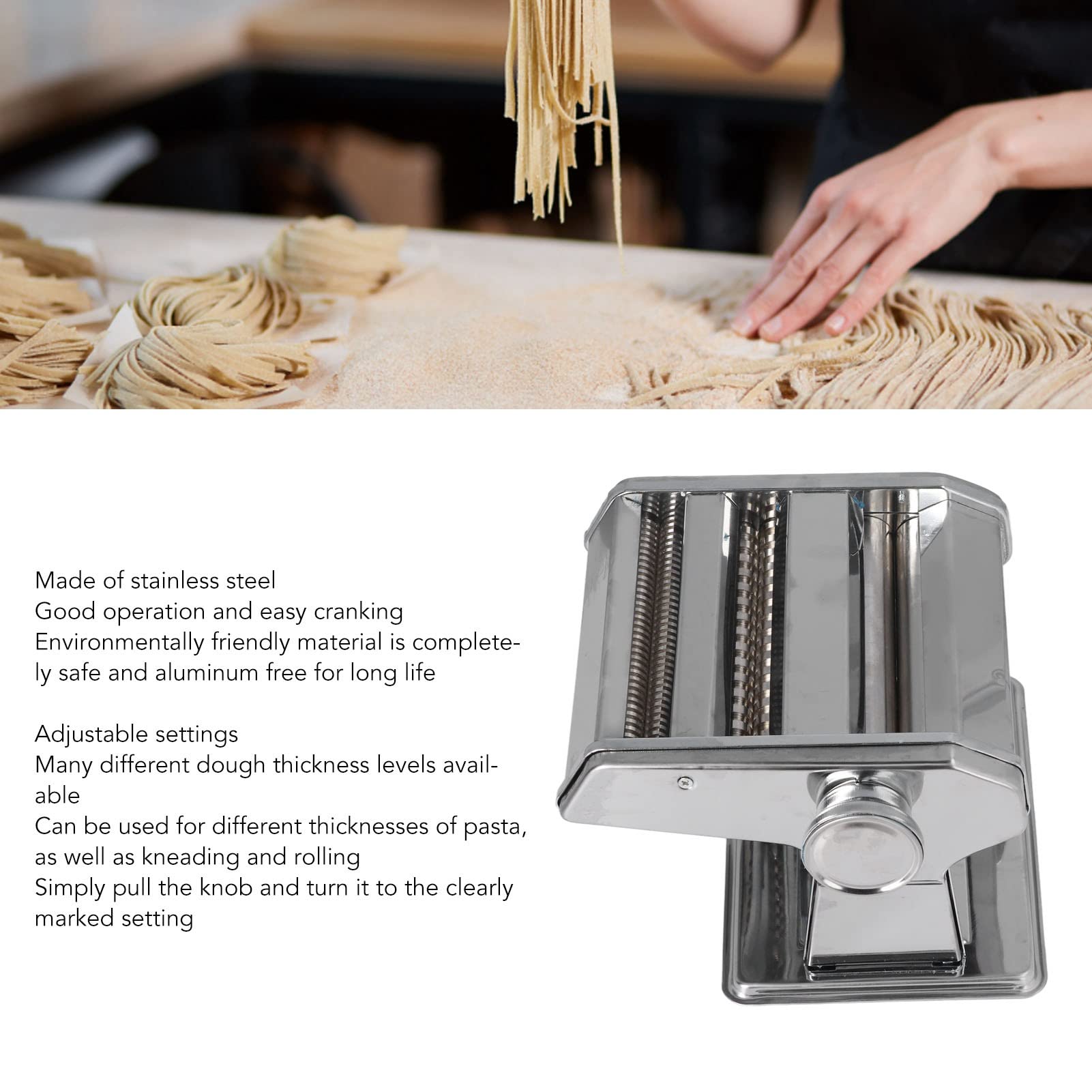 Nudelmaschine, Manuelle Nudelmaschine aus Edelstahl mit 2 Klingen für Hausgemachte Spaghetti und Lasagne, 2,3 Kg