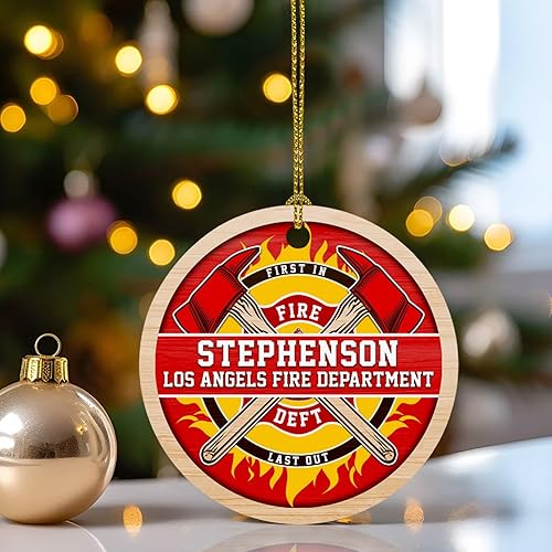 Miniatura 5 de First in Fire Dept Last Out - Adorno de Navidad 2023, adorno de bombero personalizado para Navidad, adorno de Navidad personalizado con nombre y