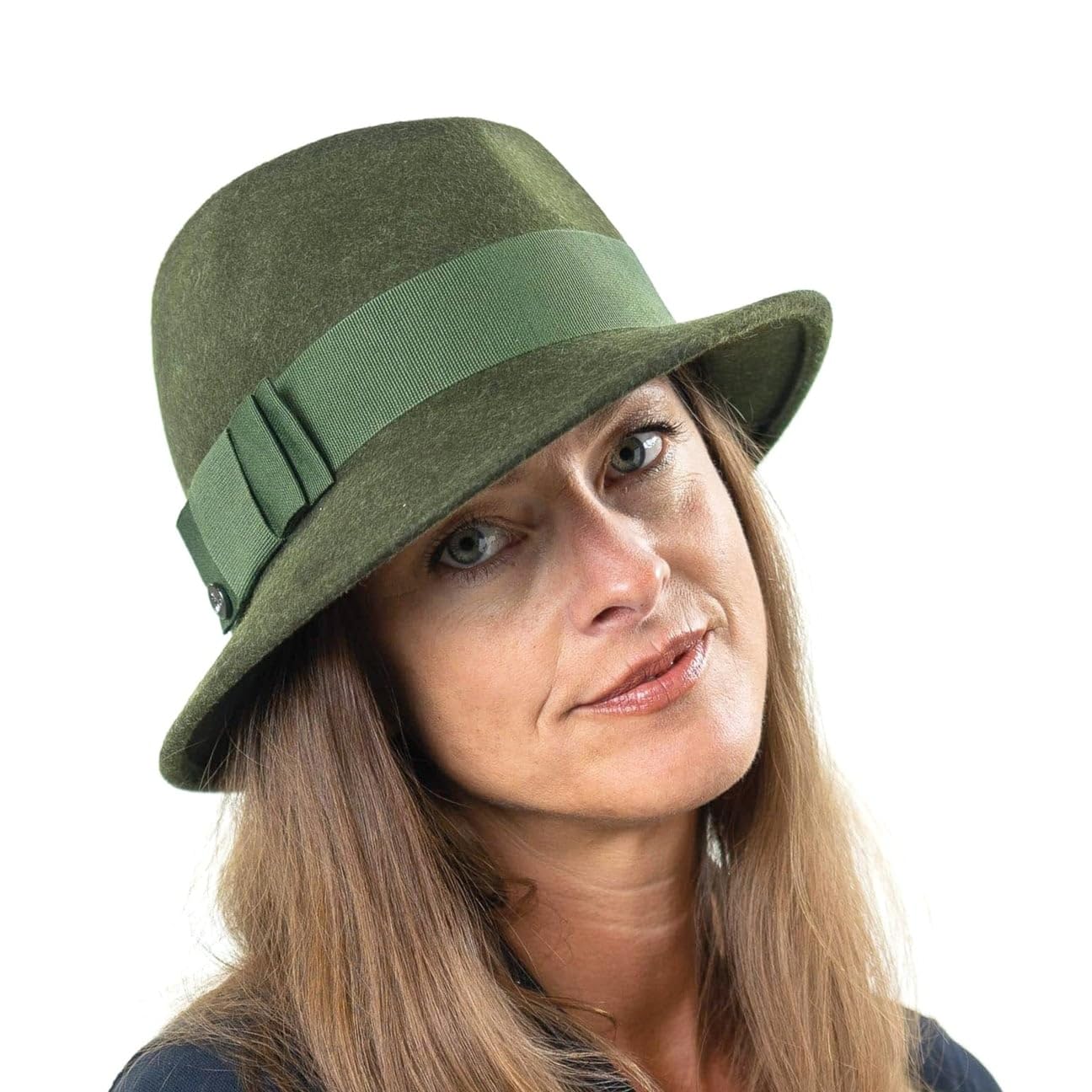 LIERYS Asym Melange Damenhut Made in Italy Wollfilz Unifarbener Filzhut mit Ripsband und Schleife Fedora Outdoorhut Damen Herbst Winter
