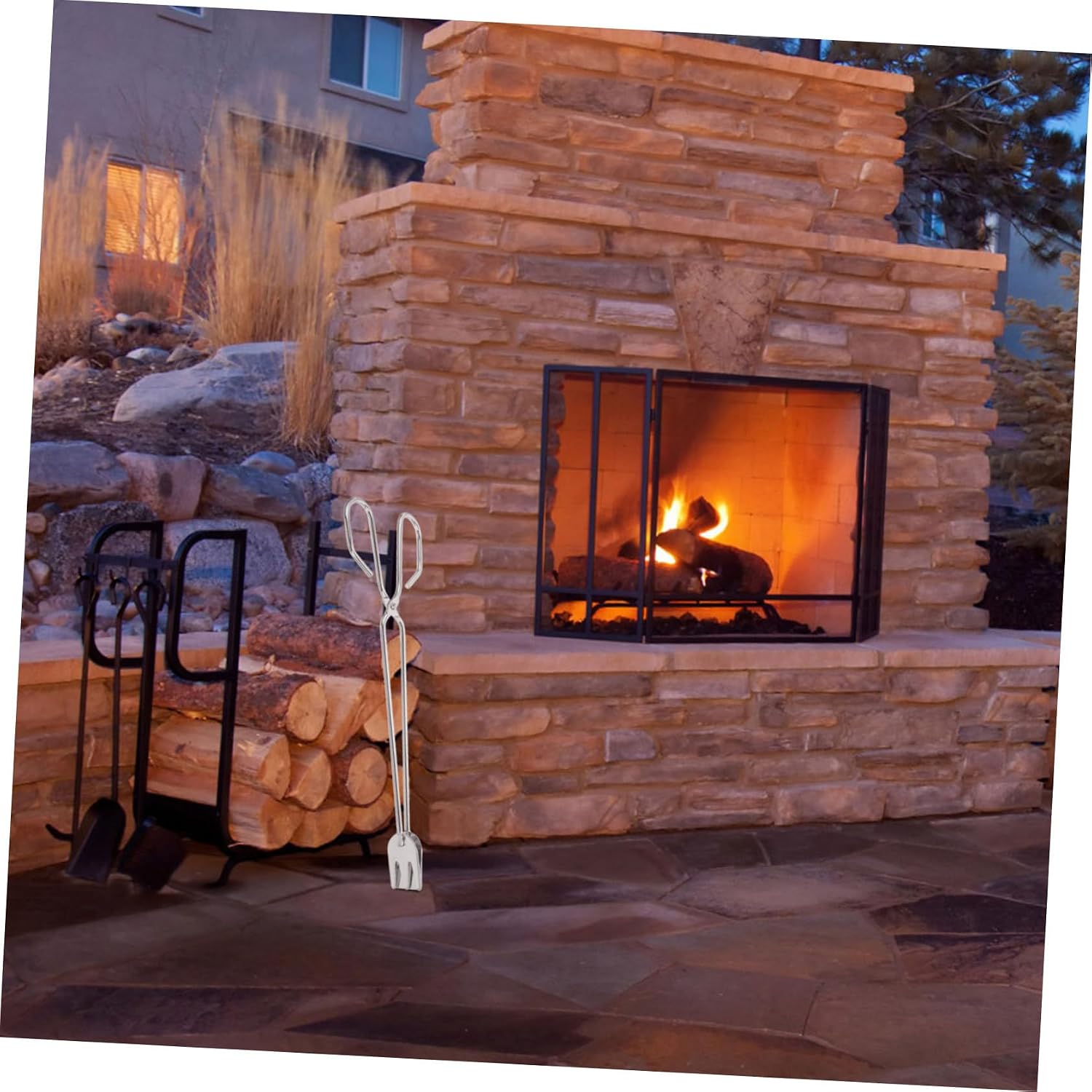 Xmas Outdoor Log Grabber Fireplace Tong Grill Camping Fire Pit Tool