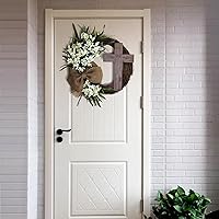 Vista 5 de KLKCMS Corona de Pascua de 13.78 pulgadas con vid colgante, con arpillera rústica para decoración de vacaciones, boda, vacaciones, casa de campo