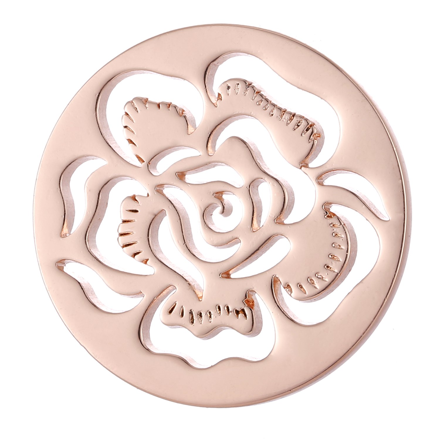 Morella collar mujer oro rosa 70 cm acero inoxidable y colgante amuleto Coin 33 mm en bolsa para joyas
