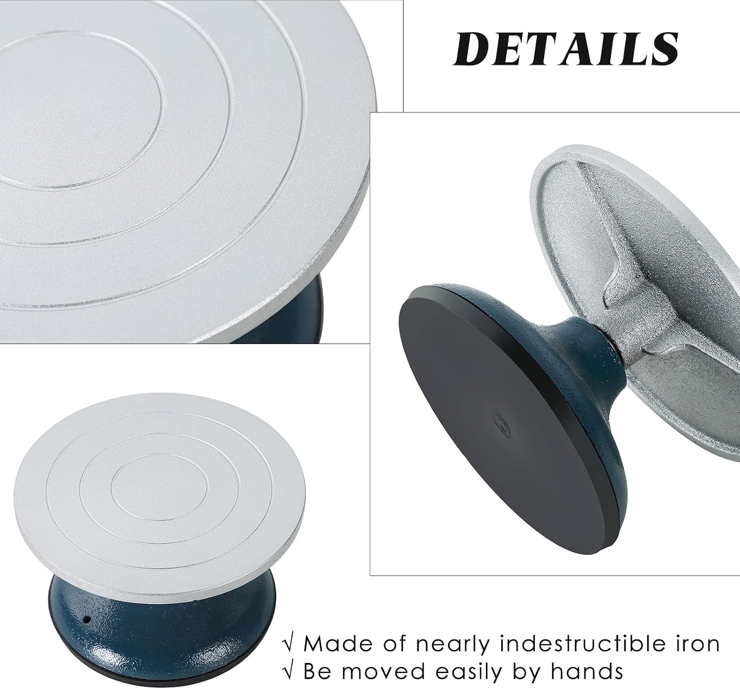 FLKQC Ceramics Pottery Sculpting Wheel | 7" Diameter Heavy Duty Metal Pottery Decorating Banding Wheel with Non-Skid Rubber Boot & Ball Bearings (7 inch Metal)