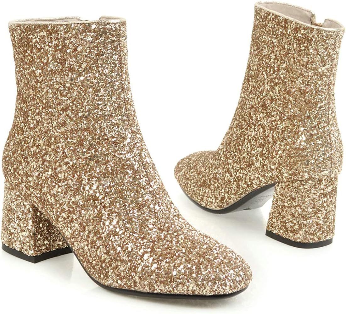gold sequin ankle boots
