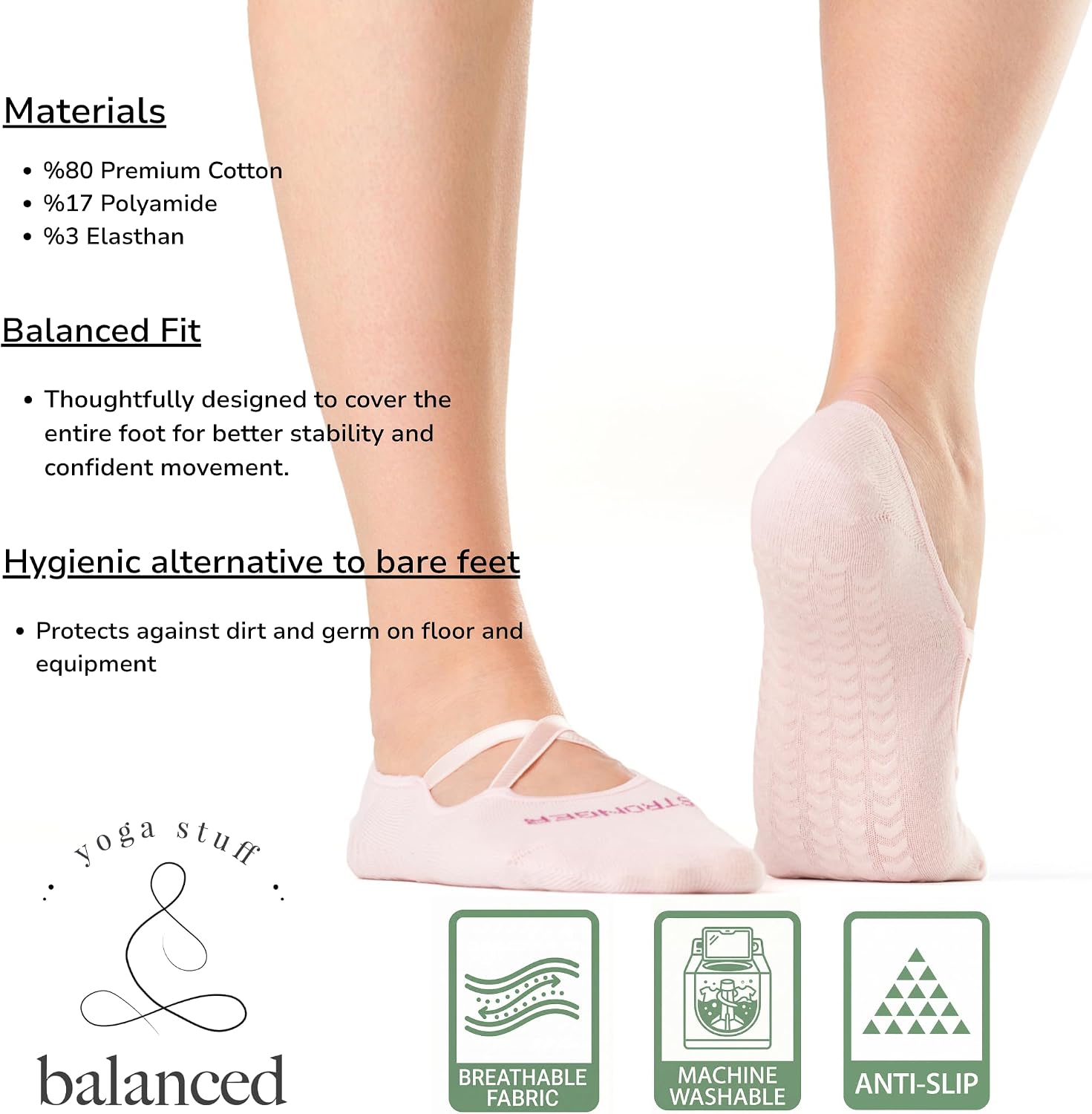 Pilates Socks for Women, Non-Slip Grip Yoga Socks with Grips for Barre, Studio & Home Workouts