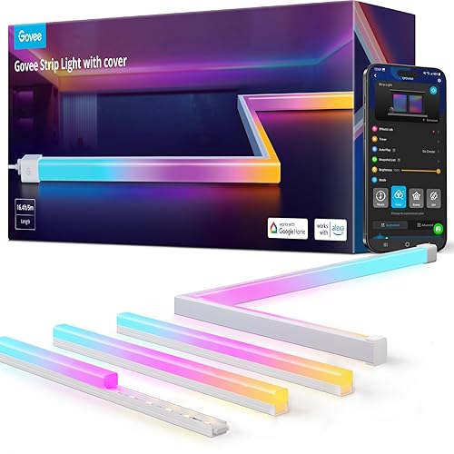 Govee RGBIC LED Strip Lights 16.4ft with Covers, Smart LED Lights Work with Alexa and Google Assistant, LED Diffuser Channel with LED Lights for Bedroom, Skirting Lines, Studio, Cabinet - 16.4ft