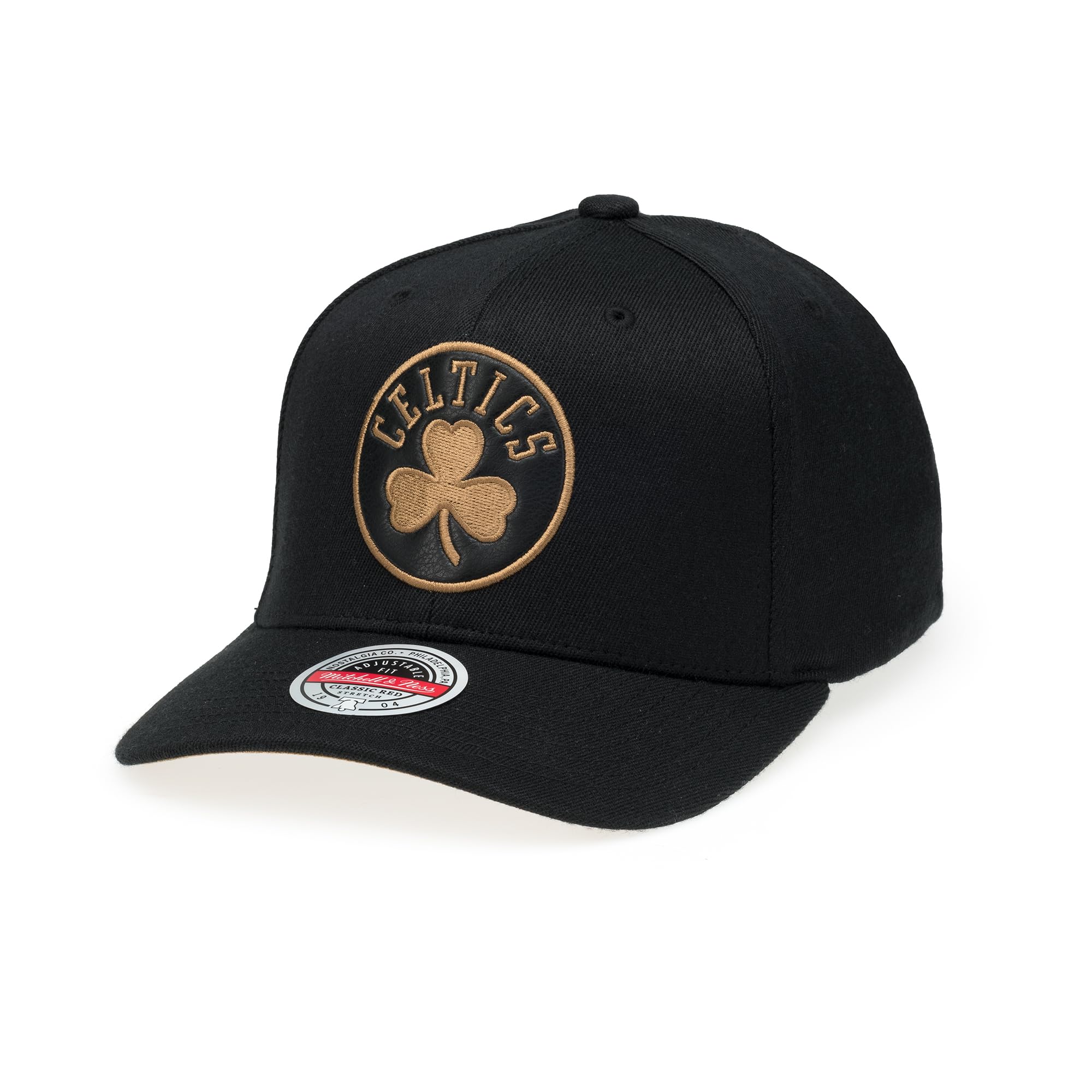 Mitchell & Ness NBA Leather Logo Classic Red Snapback Cap - 100% Polyester, Adjustable, Men, Women, Children, Unisex, Spring, Summer, Autumn, Winter, Boston Celtics - Black/Gold, One Size