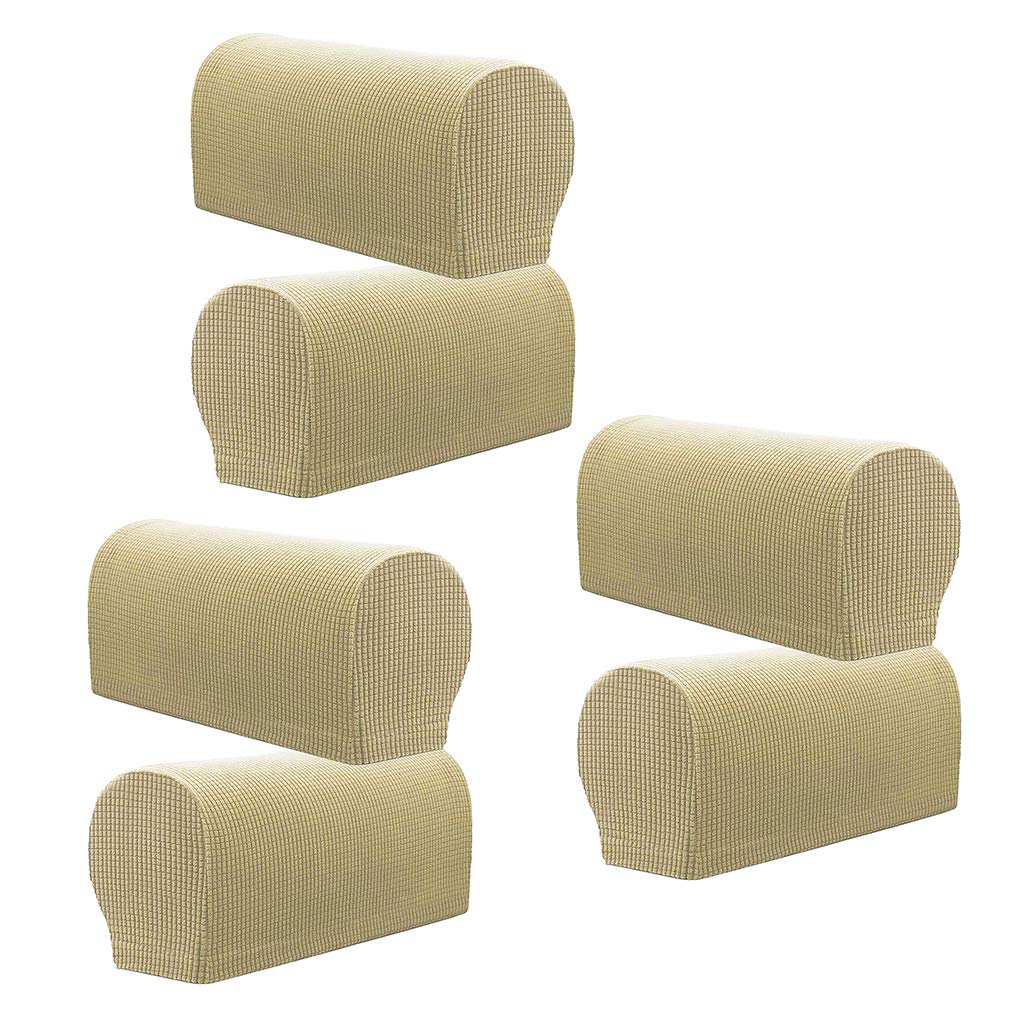 Fenteer Beige Flannel Spandex Stretch Armrest Covers Set Of 6 Couch Armchair Arm,