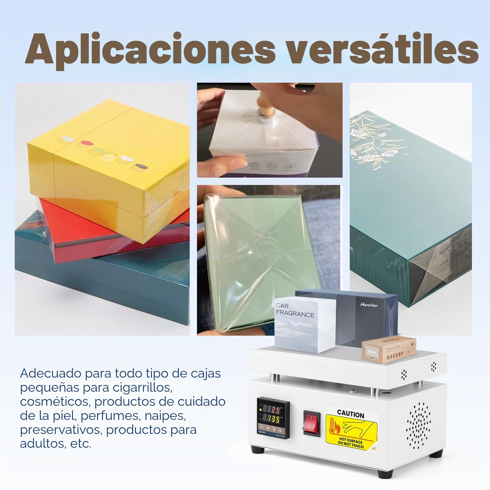 Hanchen Máquina de envoltura en celofán Máquina de sobreenvoltura manual Máquina de sellado térmico de escritorio para película BOPP Perfume Cosméticos Caja de poker PVC (120x200 mm)