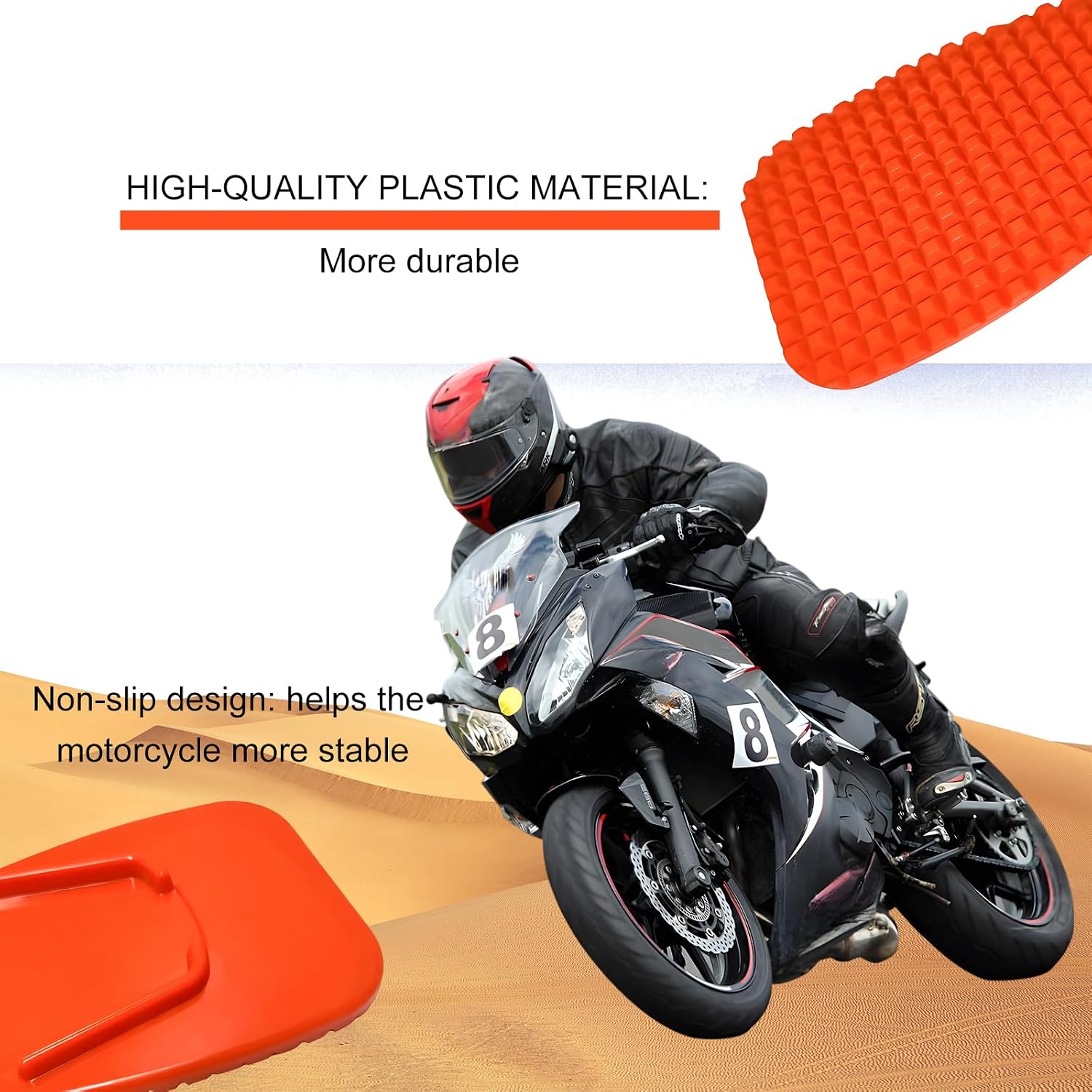 4 PCS Motorcycle Kickstand Pad, Anti-Sinking Motorbike Side Stand Extension Pad Foot Support Plate, Motorcycle Parking Coaster for Outdoor Grass Sand Slippery Ground Hot Pavement (Orange)