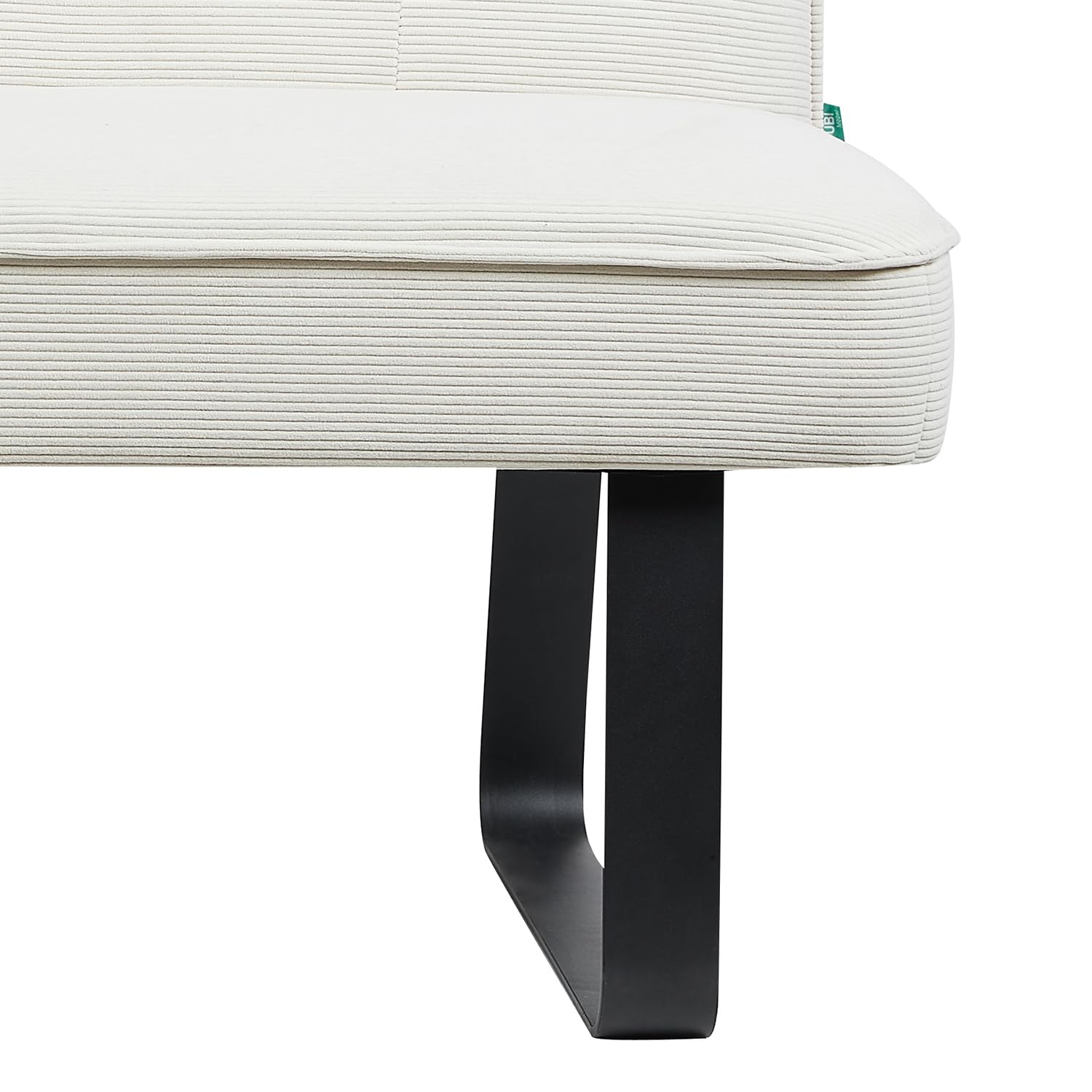 DUBI Möbel Sitzbank Emilia 160 cm mit Federkernpolsterung – Moderne Esszimmerbank Cord Creme – Gepolsterte Küchenbank mit 17 cm Polsterung & Metallbeinen Schwarz