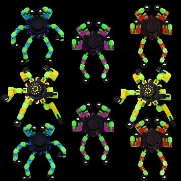 Fidget Spinners, DIY Transformable Chain Robot Finger Spinner, Glow in The Dark Deformable Creative Mechanical Gyro Toy Stress Relief Fidget Fingertip Toy for Kids and Adults 8 Pack