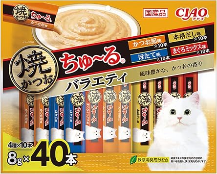 CIAO Churu Cat Treats, Bonito Flake Variety, 0.28 oz 8 g x 40 Tubes