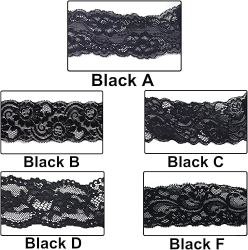 Miniatura 7 de Tela de encaje vintage de 2.4 pulgadas x 5 yardas, ribete de encaje negro costura, cinta de encaje elástica  perfecta para manualidades, bodas,