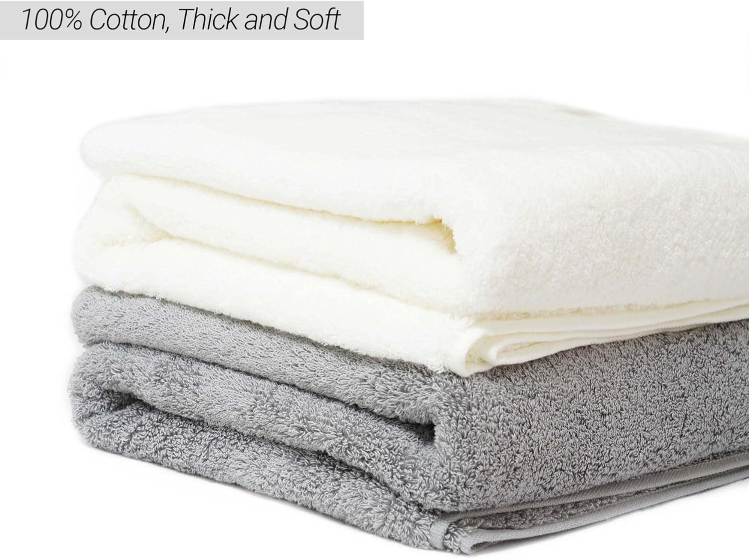 WarmSnow Large Bath Towel Sheets 31 x 62 inches, Luxury Bath Sheet Set of 2, 100% Cotton Soft, Highly Absorbent Towels for Bathroom (Ivory & Grey)