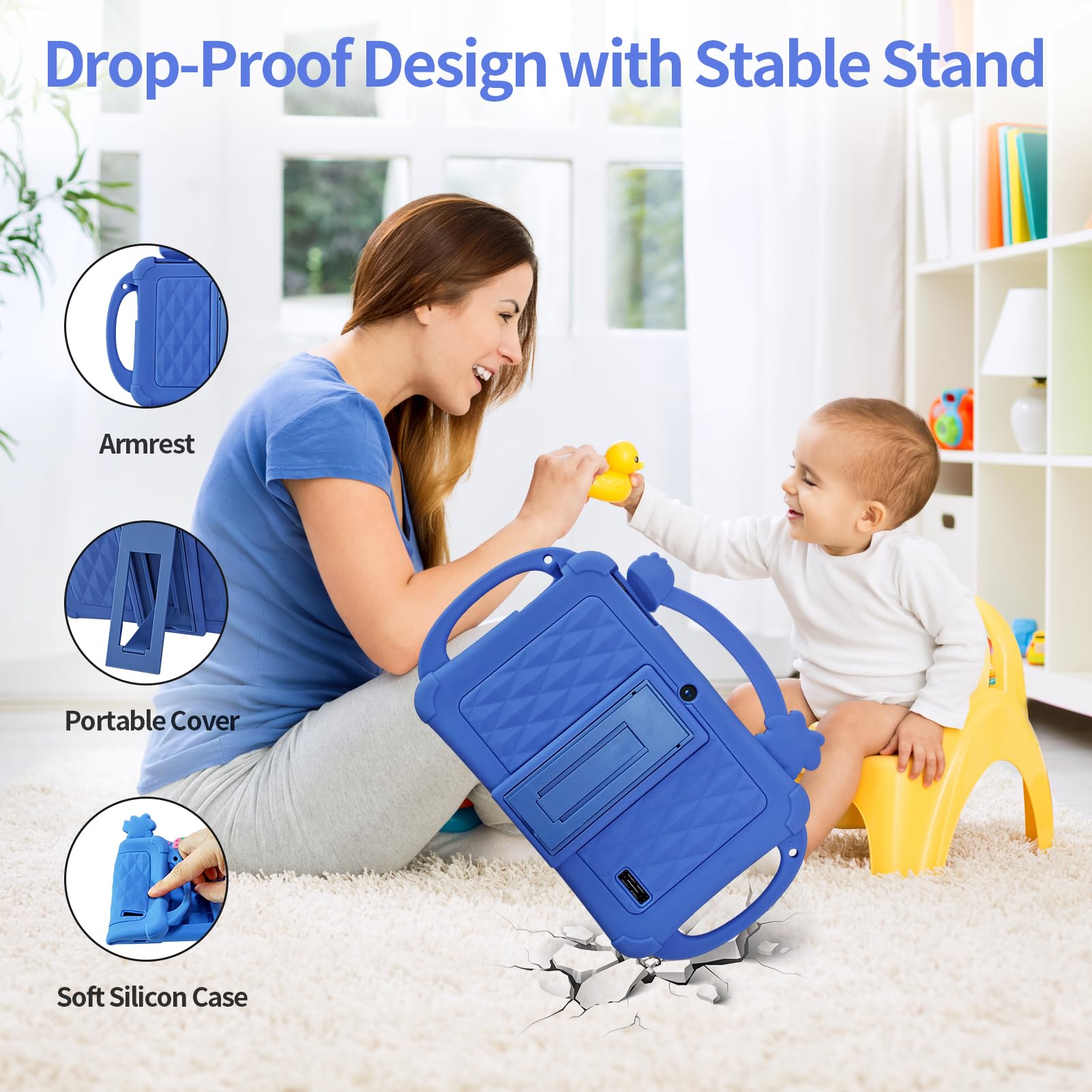 PRITOM Tablet per bambini da 7 pollici, tablet WiFi per bambini, 32 GB ROM, espandibile a 512 GB, tablet per bambini piccoli, sicurezza bambini, Bluetooth, doppia fotocamera, app di apprendimento e