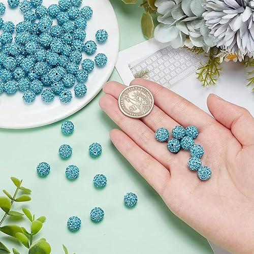Miniatura 3 de Pandahall - Bolas de arcilla de 10 mm, tipo discoteca con 100 unidades, cuentas de polímero de arcilla con diamantes de imitación, creaciones