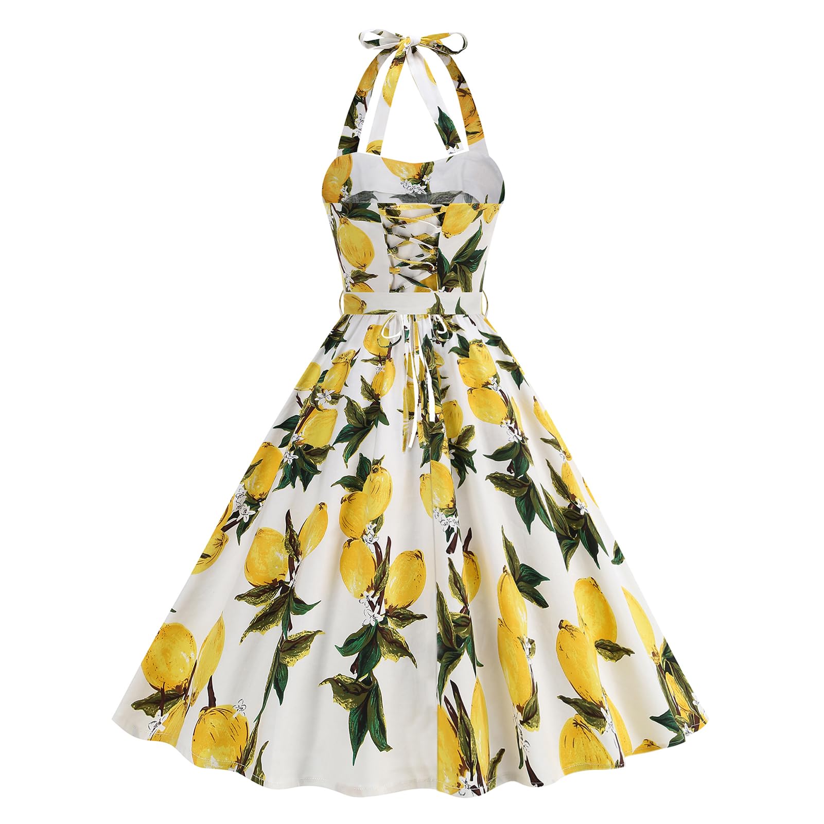 Odizli Abito estivo da donna, stile rockabilly, vintage anni '50, con allacciatura al ginocchio, lunghezza al ginocchio
