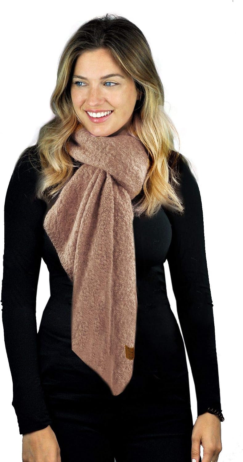 C.C Women's Boucle Knit Bias Cut Whipstitched Edged Long Scarf Wrap